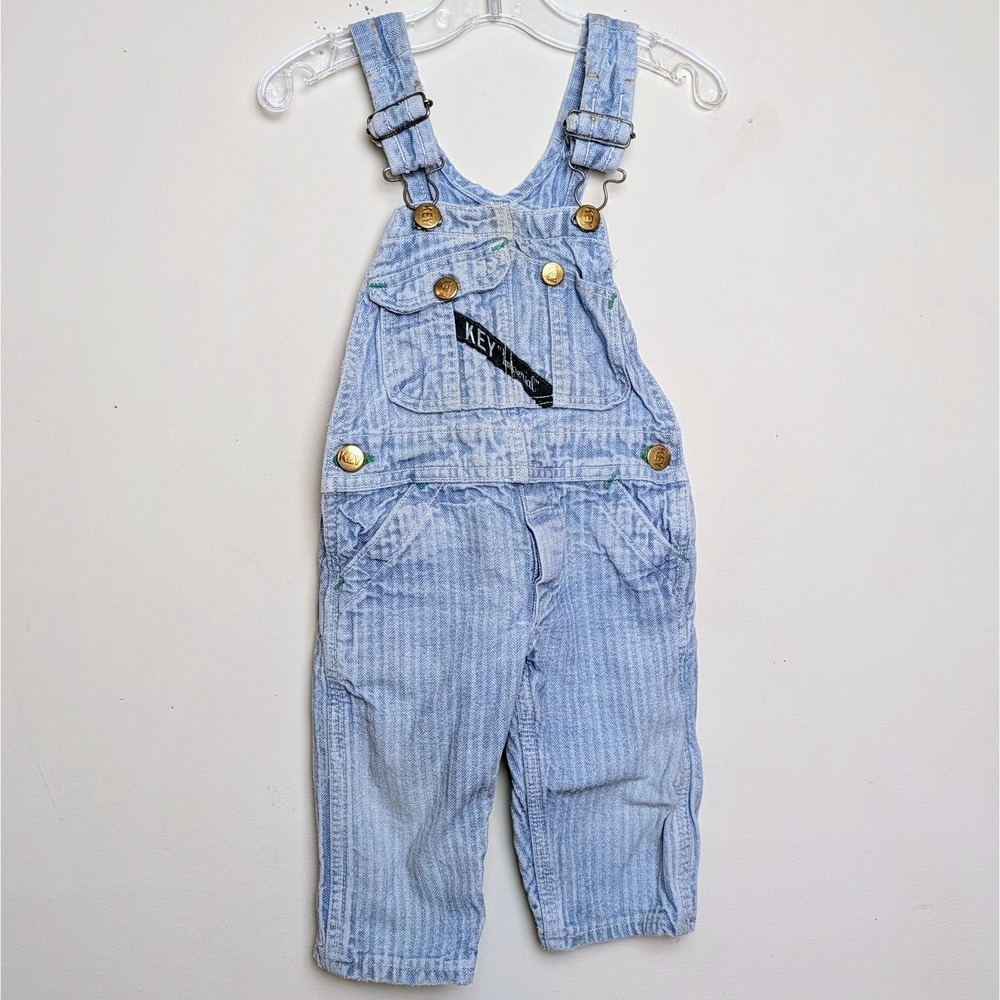 Vtg Key Imperial 60s Pin Striped Overalls Herringbone Farm Infant 18-24 Months